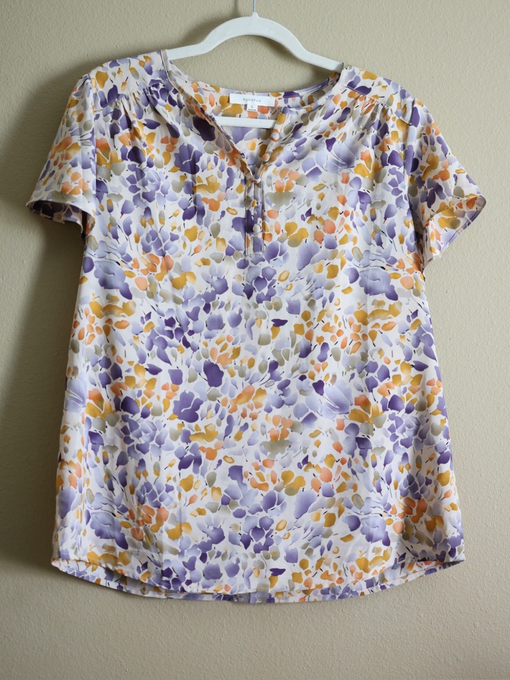 Fun2Fun Floral Tie Neck Blouse Large Boho Top